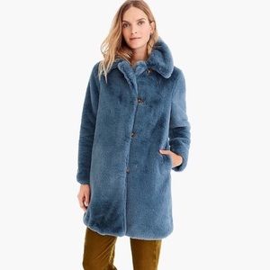J.Crew Blue Faux Fur Coat Size S